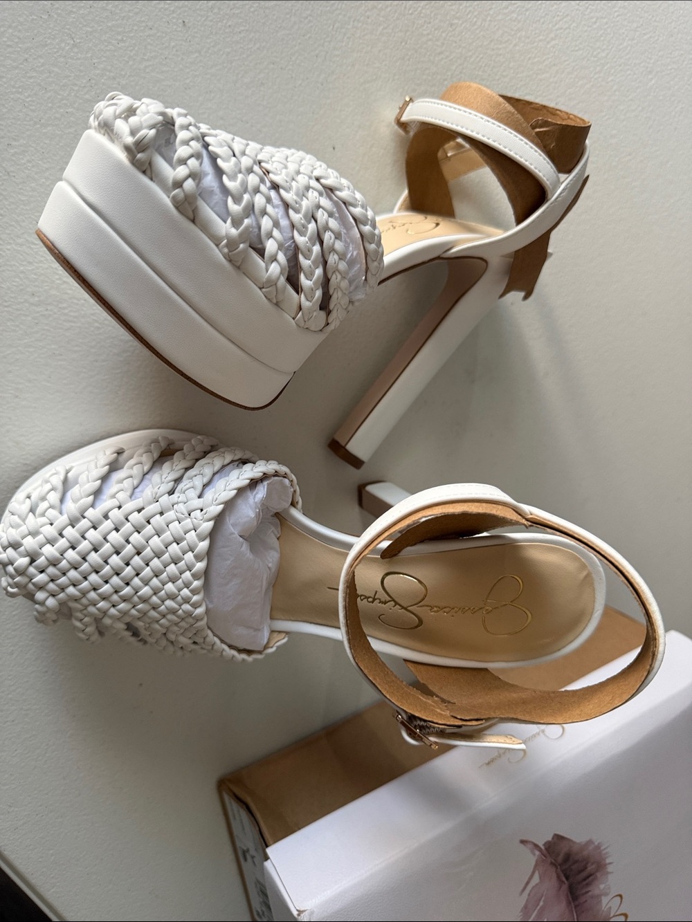 Jessica Simpson White Braided Platform Ankle-Strap Heels